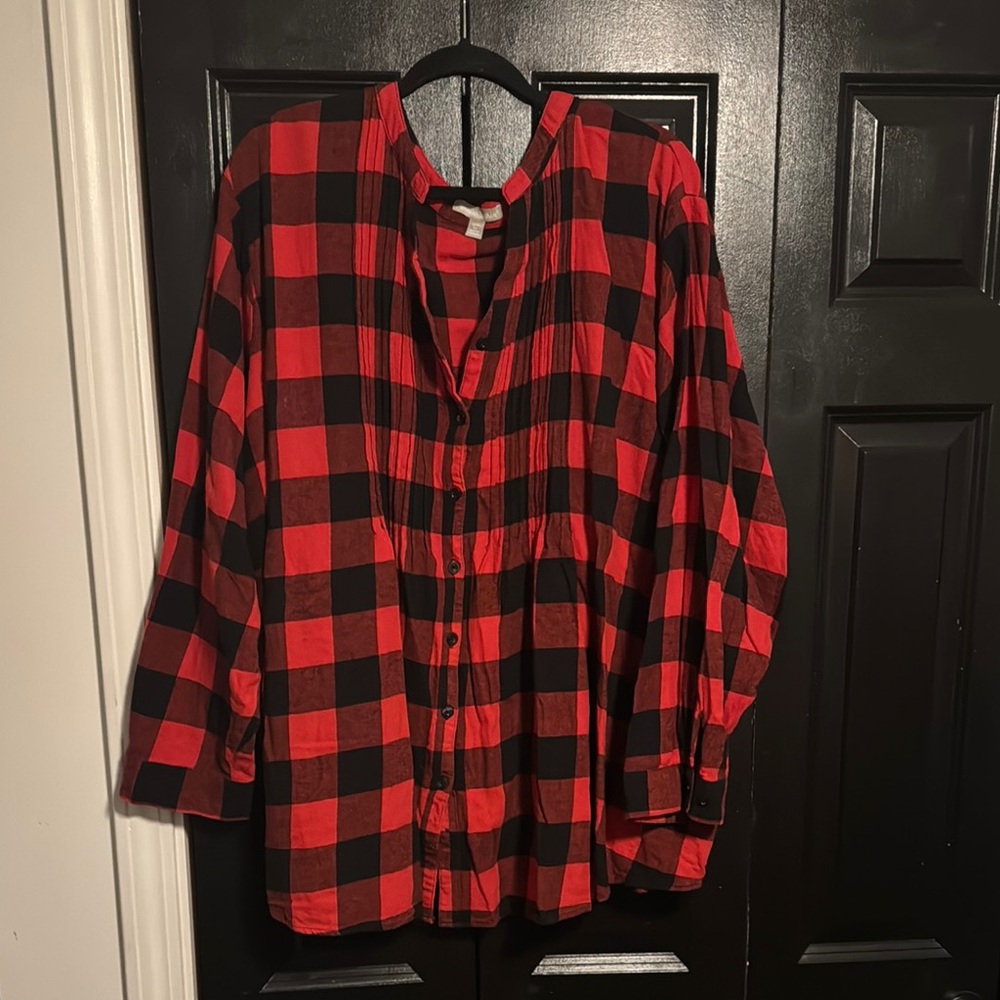 Red and Black Plaid Button-Up Shirt